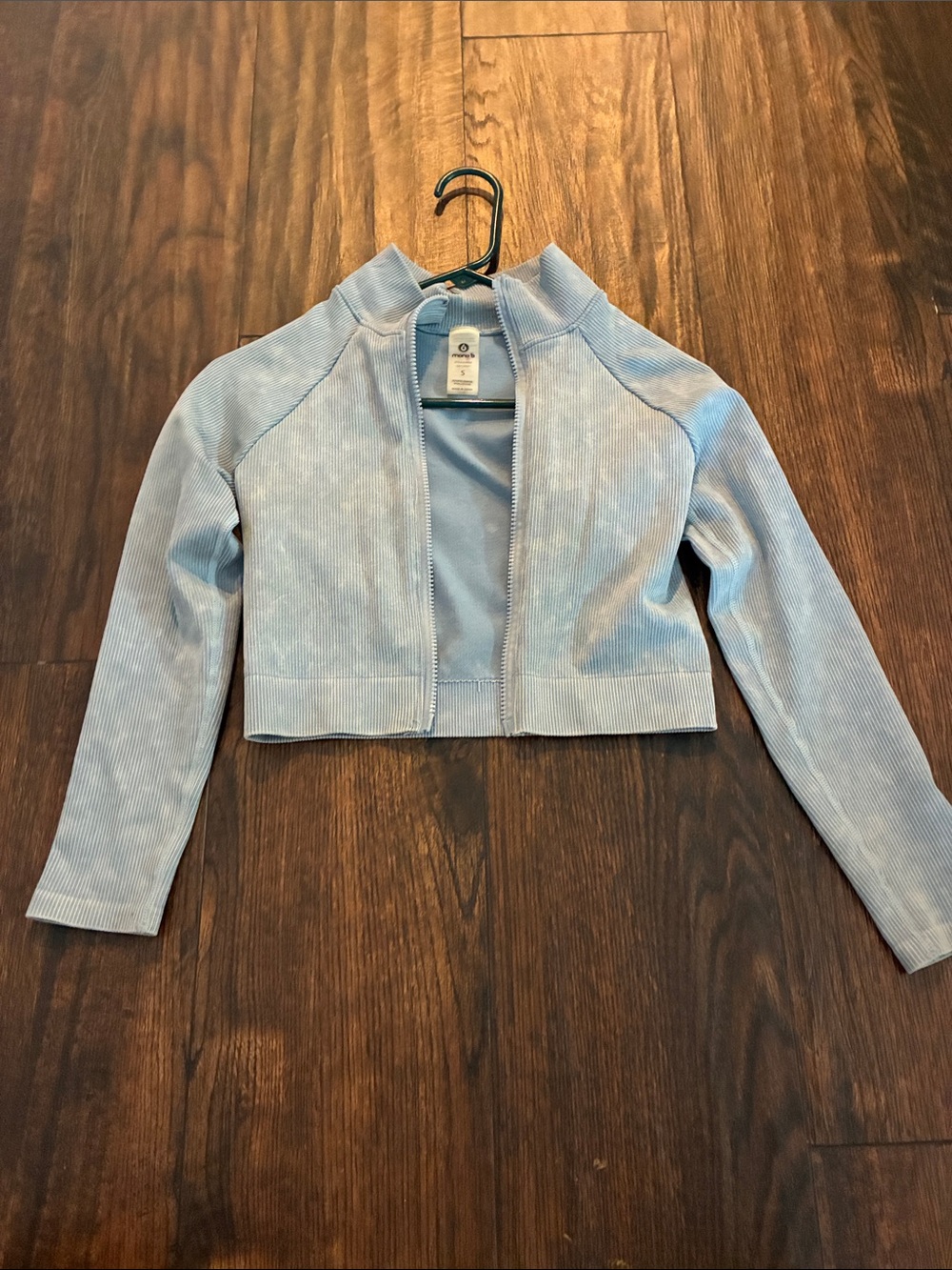 Mono B Light Blue Cropped Bomber Jacket